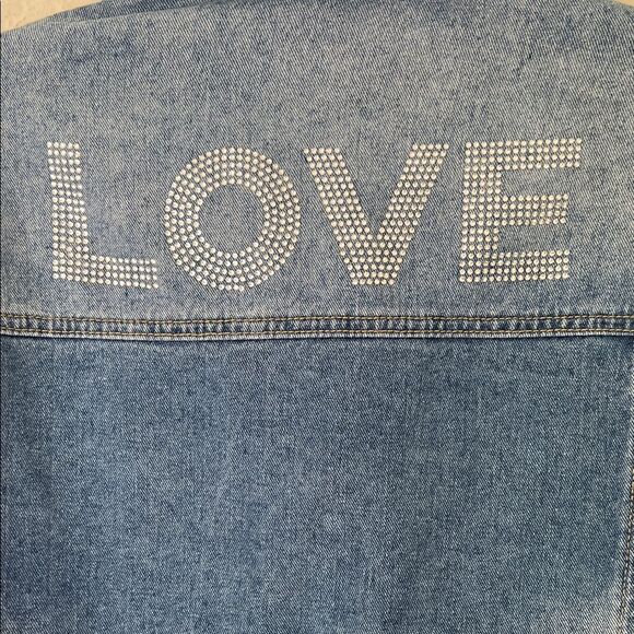 Like New! Blue Denim Jacket with 'LOVE' Embellishment Size and Brand Unknown - Picture 3 of 13